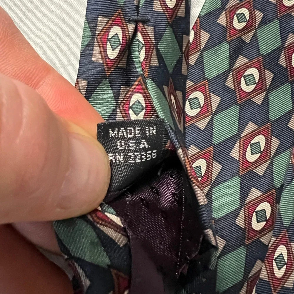 Albert Nipon‎ Silk Tie Geometric Retro Diamond Pattern Navy Green Burgundy Men